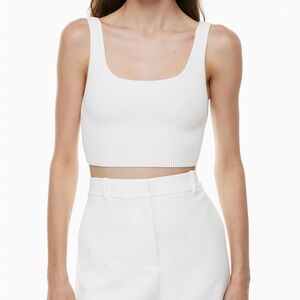 Babaton White Sculpt Knit Square neck Cropped Tank